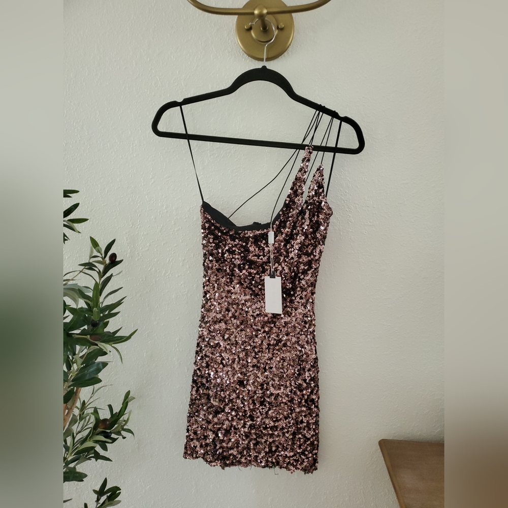 $129 Astr The Label Rose Sequin Stretch Cutout Bodycon Sheath Dress S NEW - Picture 1 of 9